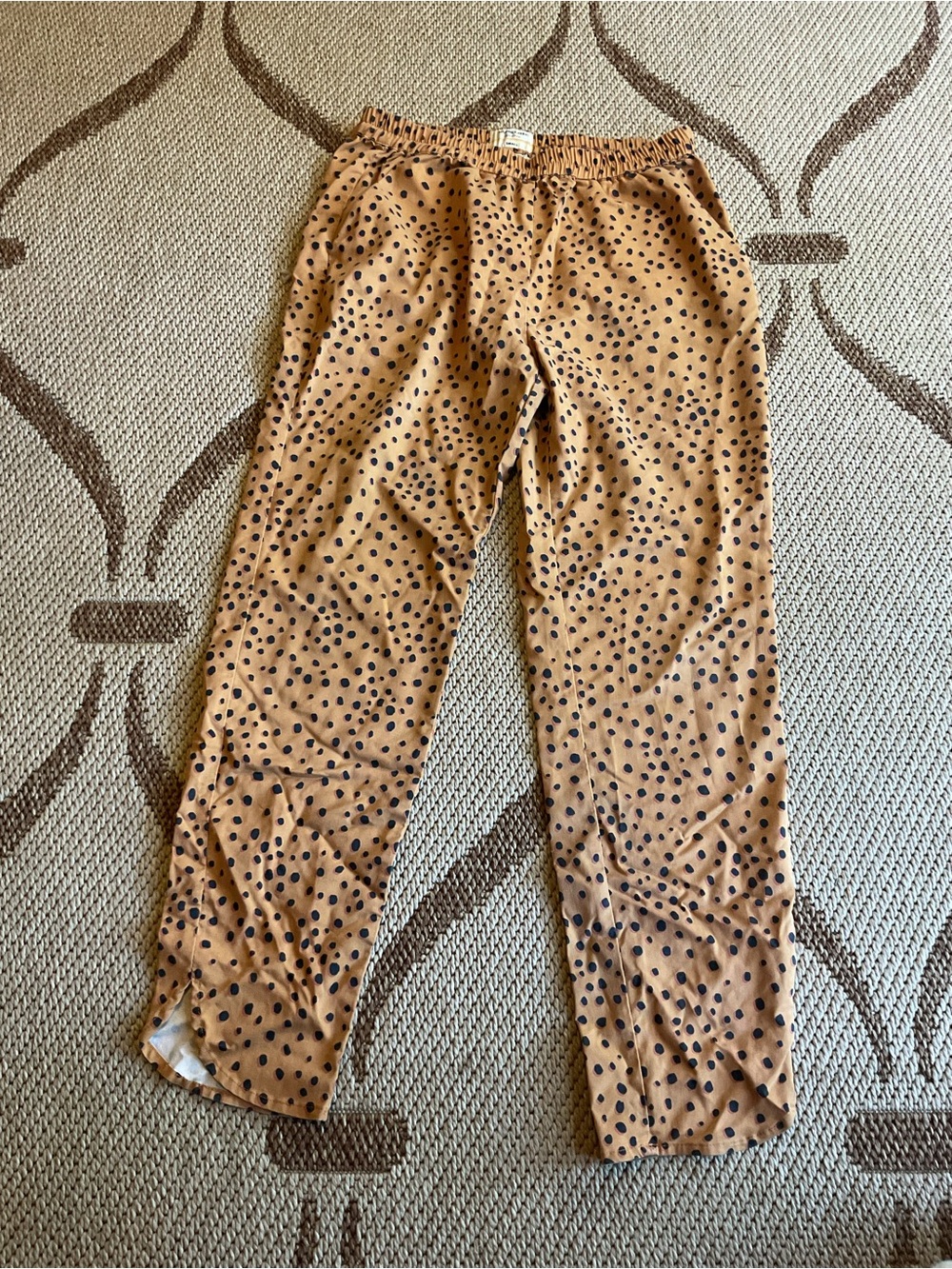 Marine Layer Polka Dot Elastic Waist Casual Pants - Tan with Black Dots